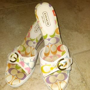 Coach White Multicolor Logo Sandals